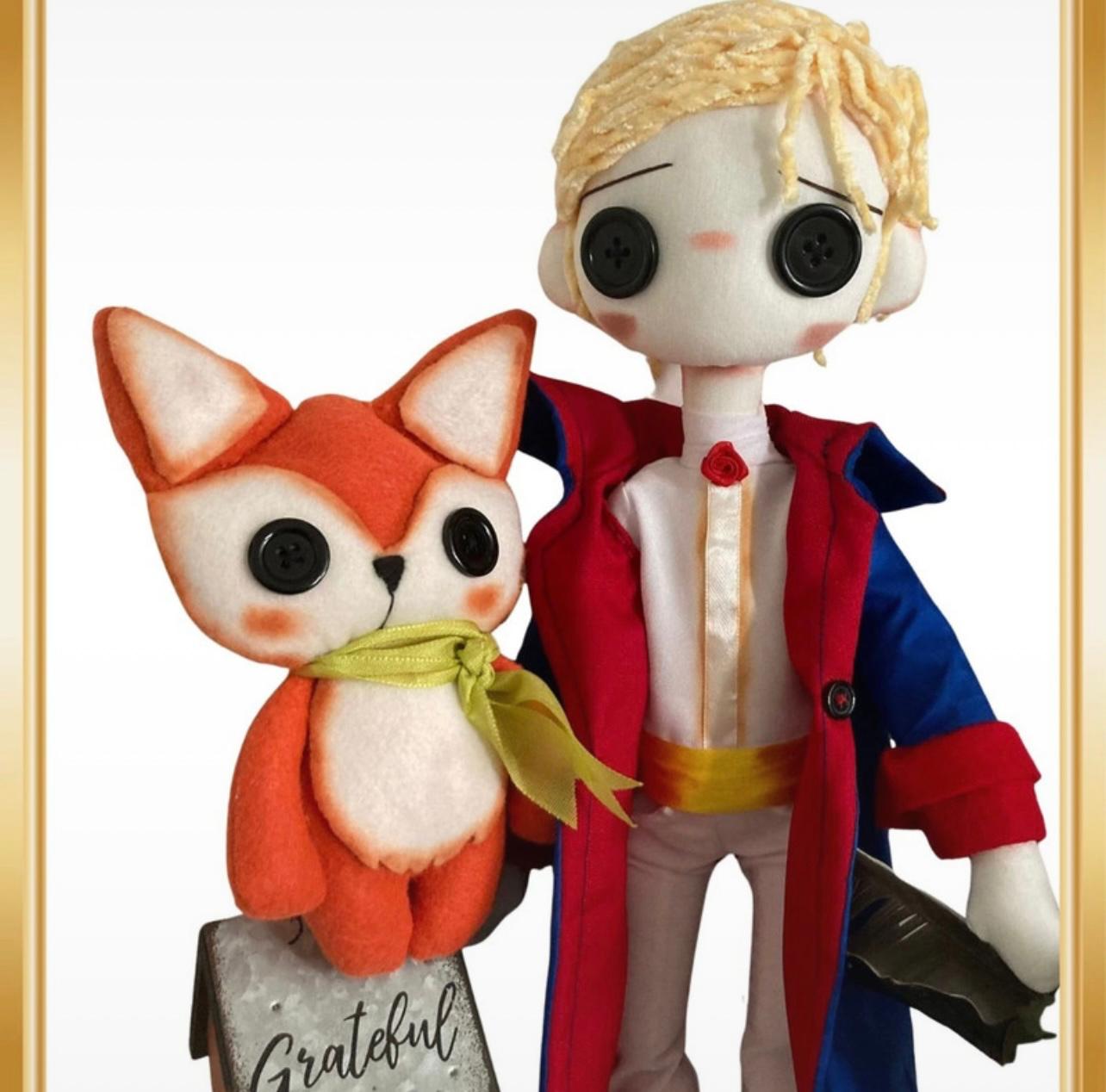El Principito con su zorro, muñeco artesanal